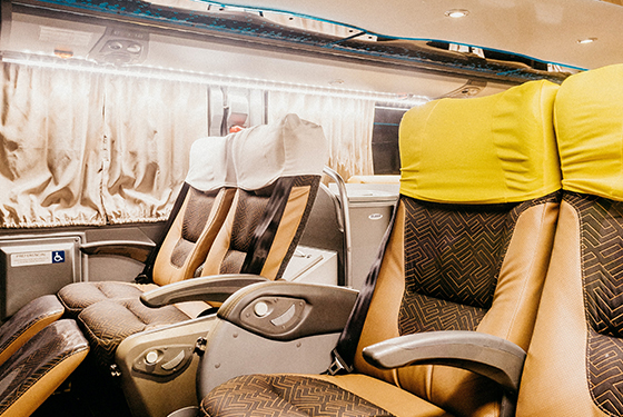 High-end seats on a charter bus