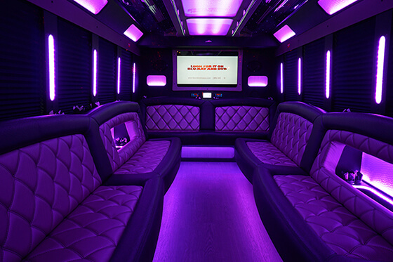 Plush seats on a party bus